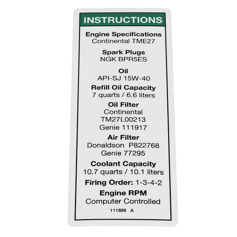 DECAL,ENG.SPECS,CONTINENTAL
