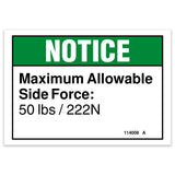 DECAL,NOTICE-SIDE FORCE,50LBS*