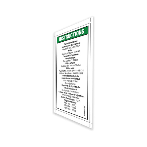 DECAL, ENG SPECS, KUB D1803 TIER 4, FRENCH