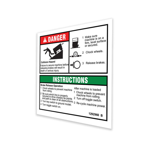 DECAL DANGER BRAKE REL SAFETY, GS-1330m