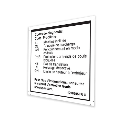 DECAL,LABEL,FAULT CODES