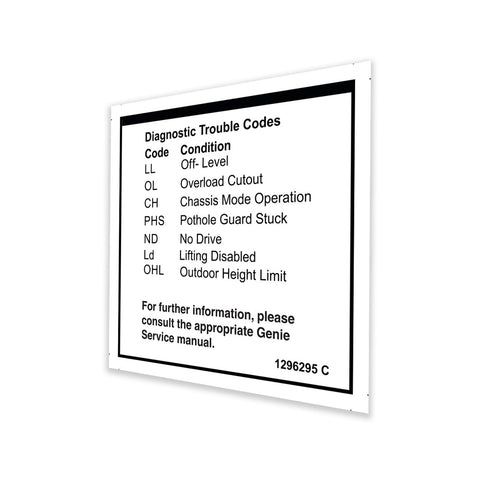 DECAL,LABEL,FAULT CODES
