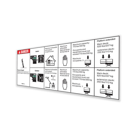 DECAL, DANGER, MAX CAPACITY 770LBS, SIDE FORCE 45/90LBS