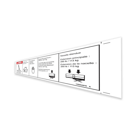 DECAL, DANGER, MAX CAPACITY 500LBS, SIDE FORCE 90LBS
