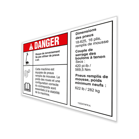 DECAL,DANGER/NOTICE,TIRESPECS,S80/85XC,Z80
