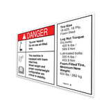 DECAL,DANGER/LABEL,TIRE SPECS