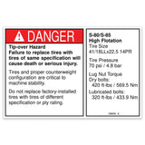 DECAL,DANGER/LABEL,TIRE SPECHF