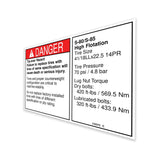 DECAL,DANGER/LABEL,TIRE SPECHF