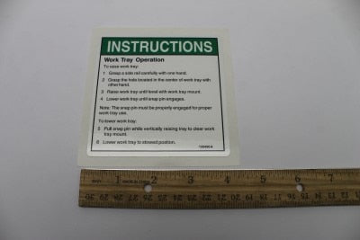 DECAL,INSTRUCTIONS,WORK TRAY