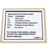 DECAL,LABEL,FAULT CODES