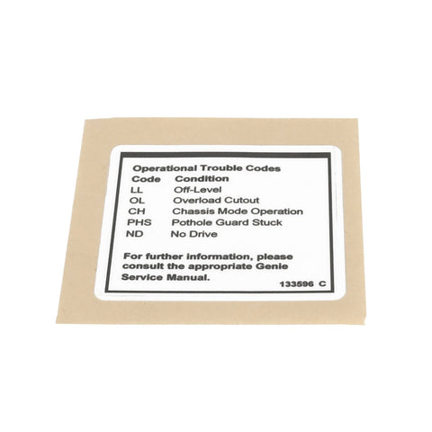 DECAL,LABEL,FAULT CODES
