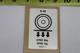DECAL,LABEL,WHEEL LOAD S-40