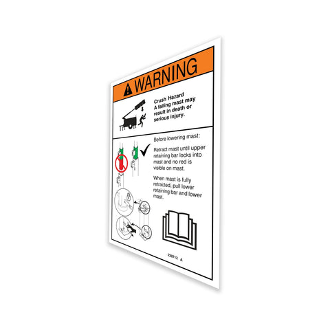 DECAL, WARNING, CRUSH HAZARD, MAST
