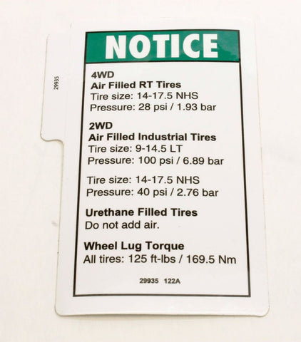 DECAL,NOTICE,TIRE PRESS&TORQUE