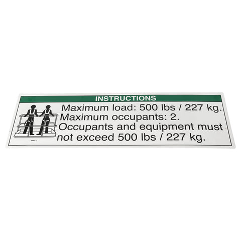 DECAL,NOTICE,MAX LOAD 500 LBS
