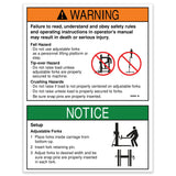 DECAL,WARNING,ADJ FORK SAFETY