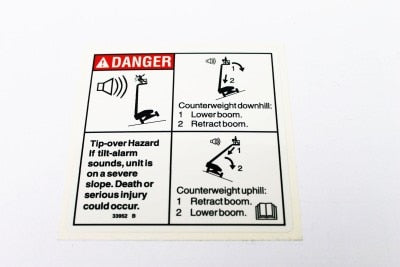DECAL, DANGER, TILT ALARM