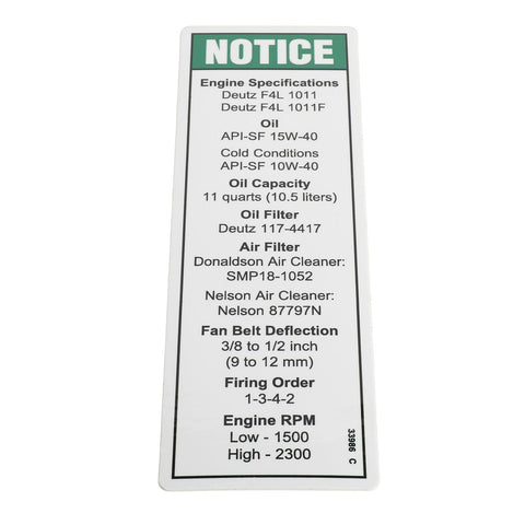 DECAL,NOTICE,DEUTZ ENG SPEC***