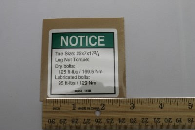 DECAL,NOTICE,LUG NUT TORQUE***