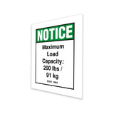 DECAL,NOTICE,MAX CAP 200LBS