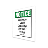 DECAL,NOTICE,MAX CAP 200LBS