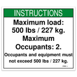 DECAL,NOTICE,MAX LOAD 500 LBS