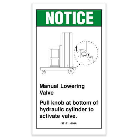DECAL, NOTICE, MANUAL LOWERING