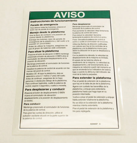 DECAL,NOTICE, OPER INST, PCP