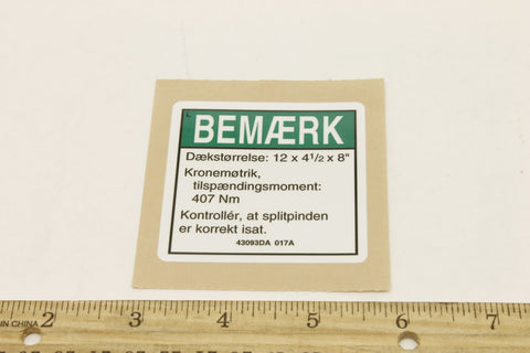 DECAL, NOTICE, TIRE SPECS