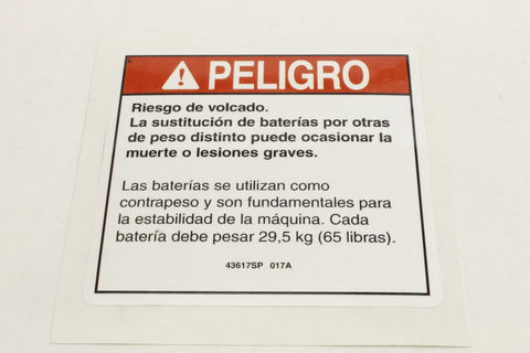 DECAL,DANGER,TIP-OVER,BATTERY