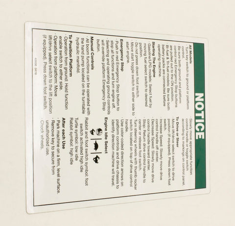 DECAL NOTICE OPERATING INSTRN