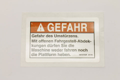 DECAL, DANGER, TIP-OVER, TRAYS