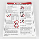DECAL DANGER TIP OVER TRAYS
