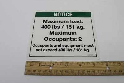 DECAL,NOTICE, MAX CAP 400 LBS