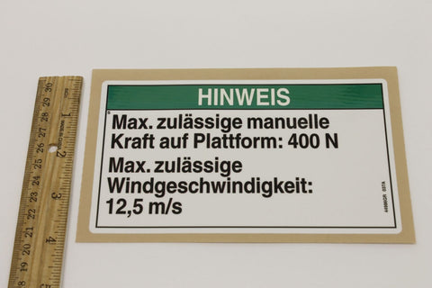 DECAL,NOTICE,90 FORCE/28 WIND*