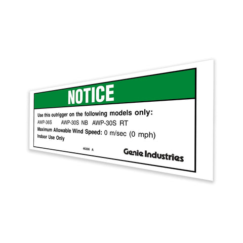 DECAL,NOTICE,36 IN OUTRIGGR,CE
