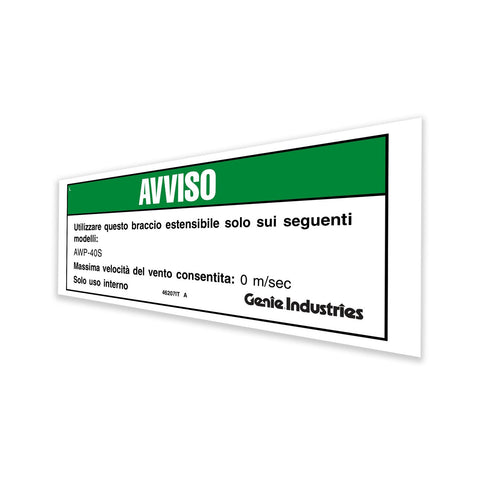 DECAL,NOTICE,40 INCH OUTRIGGER