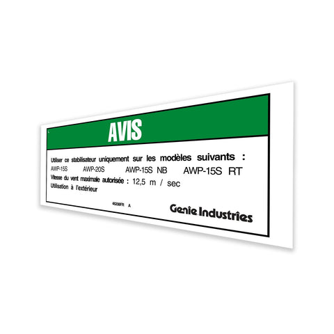 DECAL, NOTICE, 46 INCH OUTRIGGER,