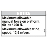 DECAL,NOTICE,90 FORCE/12.5WIND