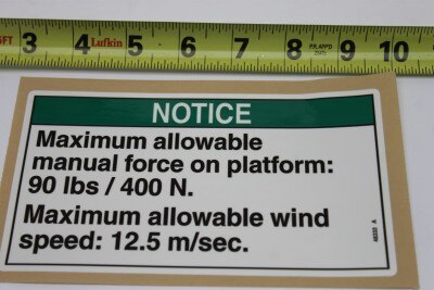 DECAL,NOTICE,90 FORCE/12.5WIND