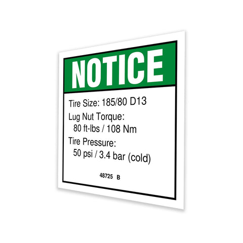 DECAL,NOTICE,TIRE SPECS
