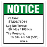 DECAL,NOTICE,TIRE SPECS