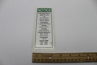 DECAL,NOTICE,DEUTZ DIESEL SPEC