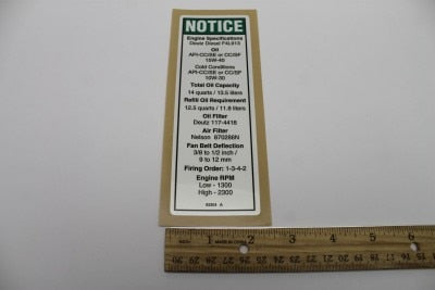 DECAL,NOTICE,DEUTZ ENG SPEC