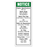 DECAL,NOTICE,GM 1.6L ENG SPEC