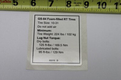 DECAL,NOTICE,TIRE SPECS