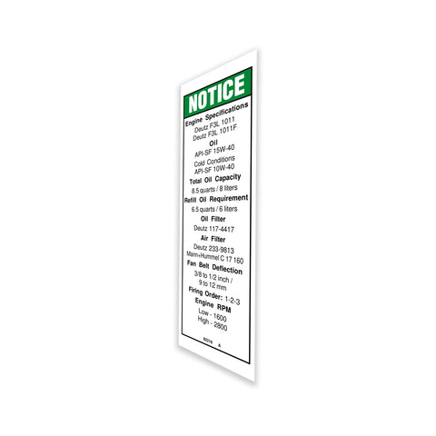 DECAL,NOTICE,DEUTZ ENG SPEC***