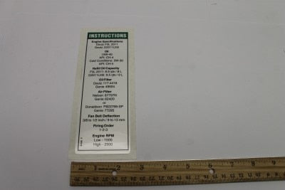 DECAL,ENGINE SPEC,DEUTZ 2011