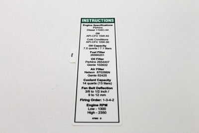 DECAL,NOTICE,PERKINS ENGINE,T2