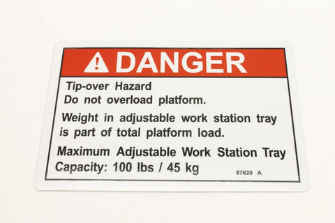 DECAL,DANGER,MAX CAP ADJ TRAY*